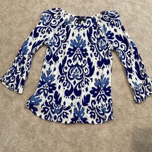 INC woman’s top, size medium.  Blues and white